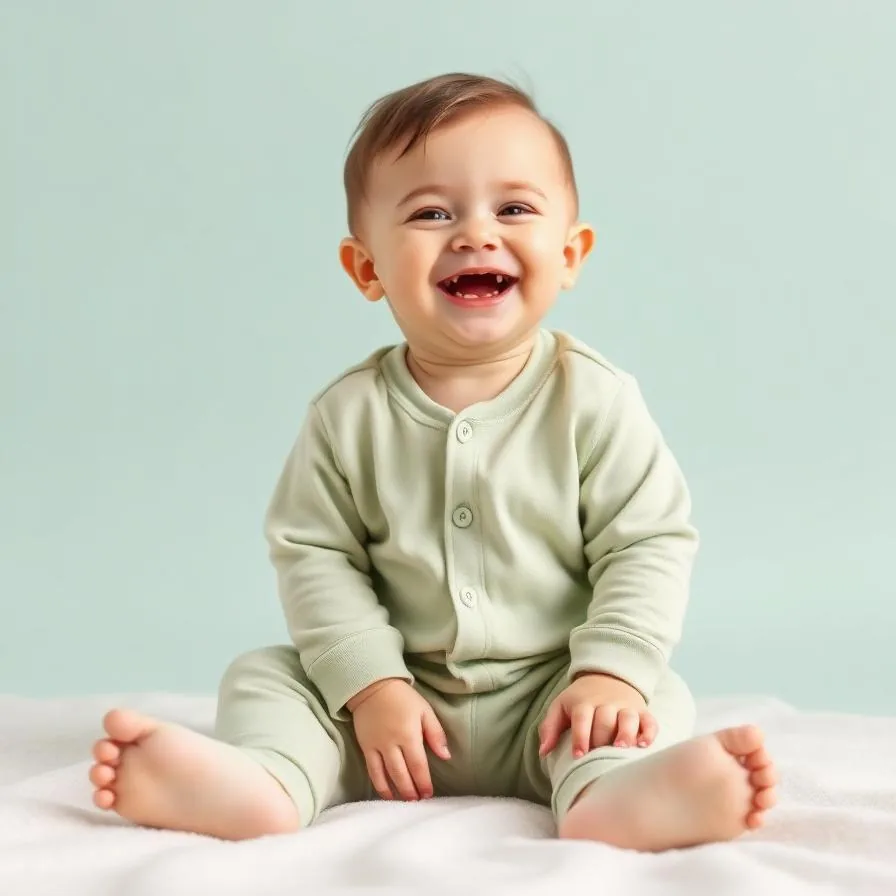 Newborn gift box set sage sleeper on smiling baby